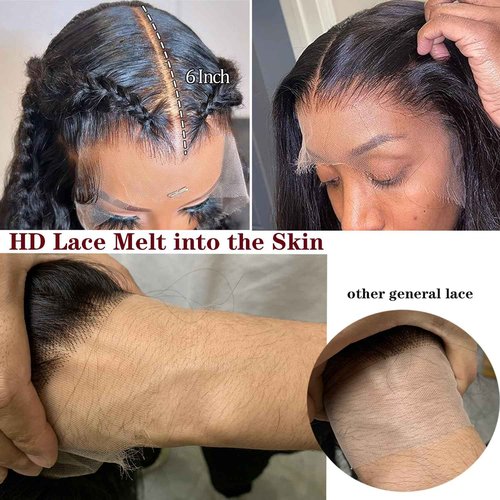 soeyrkke 13x6 Body Wave Human Hair Lace Front Wigs 24inch 180% Density HD Lace Frontal Wigs Human Hair Pre Plucked Body Wave Lace Front Wigs for Women with Baby Hair Black Color