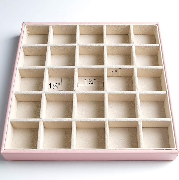 Frebeauty Earring Organizer Classic Jewelry Box 50 Slots Double Layer Jewelry Storage Case with 6 Necklace Hook and Bracelet Pocket(Pink)