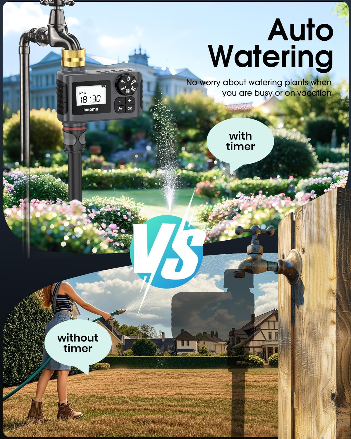 2-Packs Water Timer for Outdoor Garden Hose, Hose Timer with Rain Delay/Manual Mode, Automatic Drip Irrigation Controller System for Lawn Yard Garden Watering