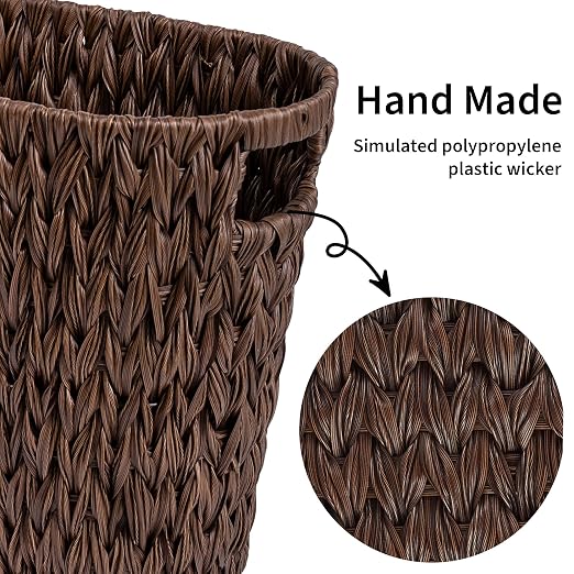 GRANNY SAYS Wicker Waste Basket, Waterproof Bathroom Trash Can, Bedroom Can, Durable Wastebasket with Handles, 15 Liters/4 Gallons