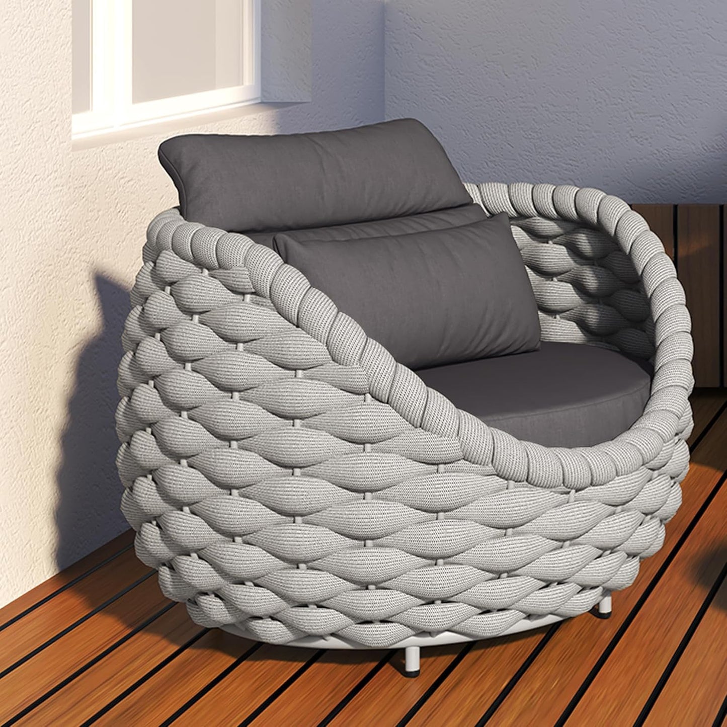 TWT 2 Pieces Patio Furniture Aluminum Armchair, All-Weather Outdoor Single Sofa, Metal Outdoor Chair with Dark Grey Cushions