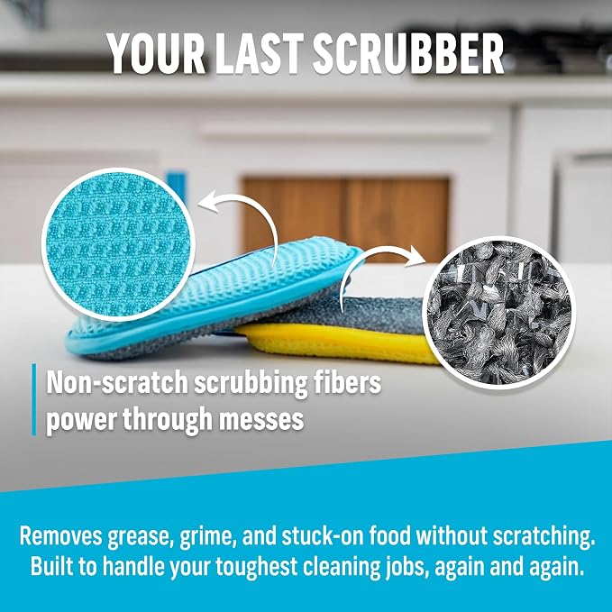 E-Cloth Washing Up Pad, Premium Microfiber Non-Scratch Kitchen Dish Scrubber Sponge, Ideal for Dish, Sink and Countertop Cleaning, 100 Wash Guarantee, Blue, 1 Pack