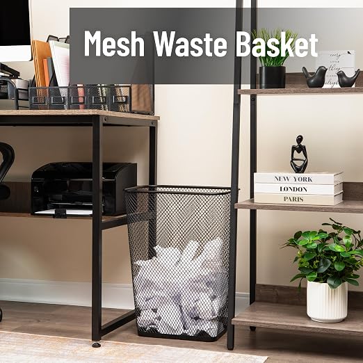 Mind Reader Executive Waste Paper Bins, 10 Gallon, Black, Set of 2 | Metal Mesh, Solid Bottom, Non Slip Pads, Office and Home