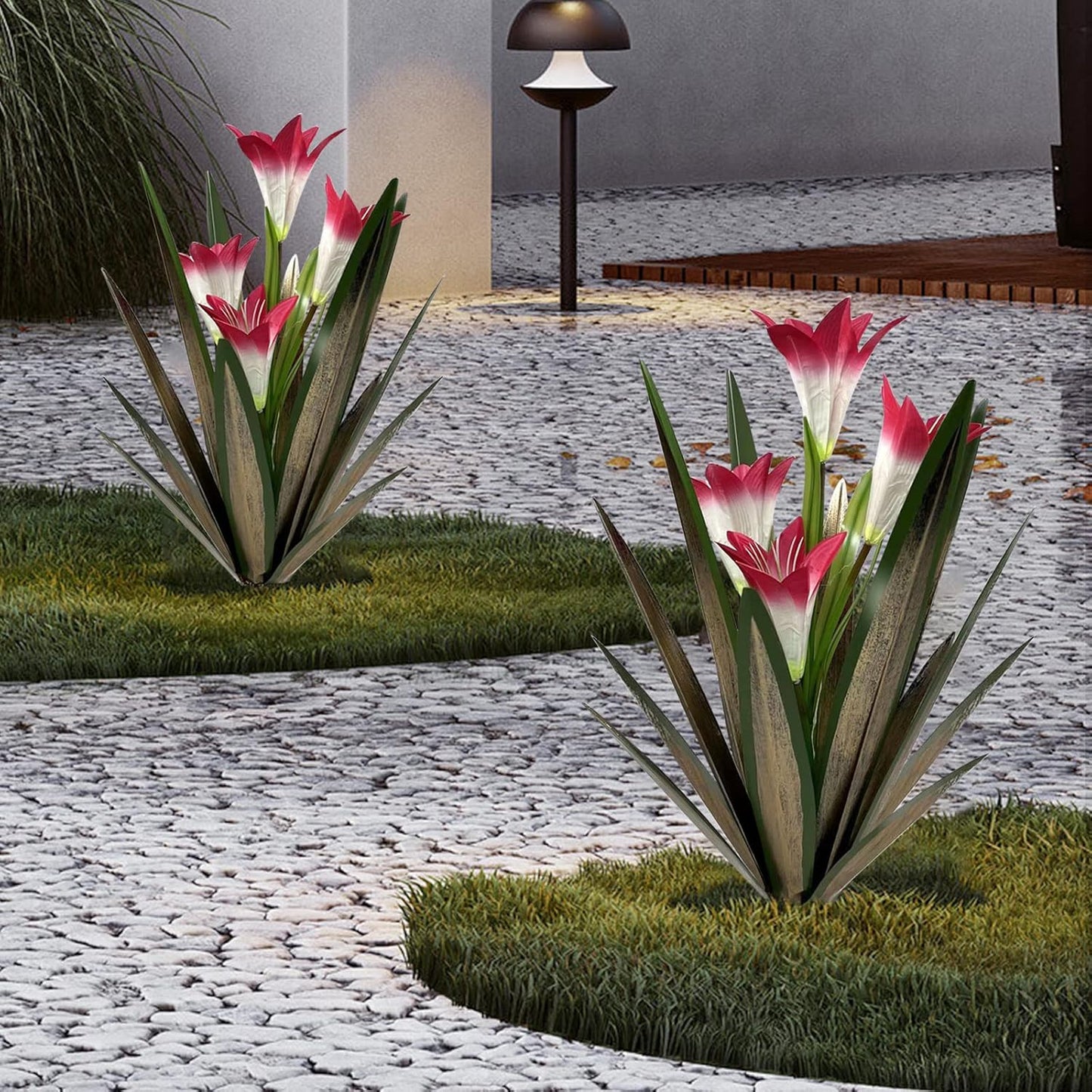 Homight Metal Agave Plant Outdoor Decoration Outdoor Garden Decoration Lily Mexican Yard Art Plant Garden Agave Lily Decorative Garden Gift (3 Big Red Lilies), HM-390-345