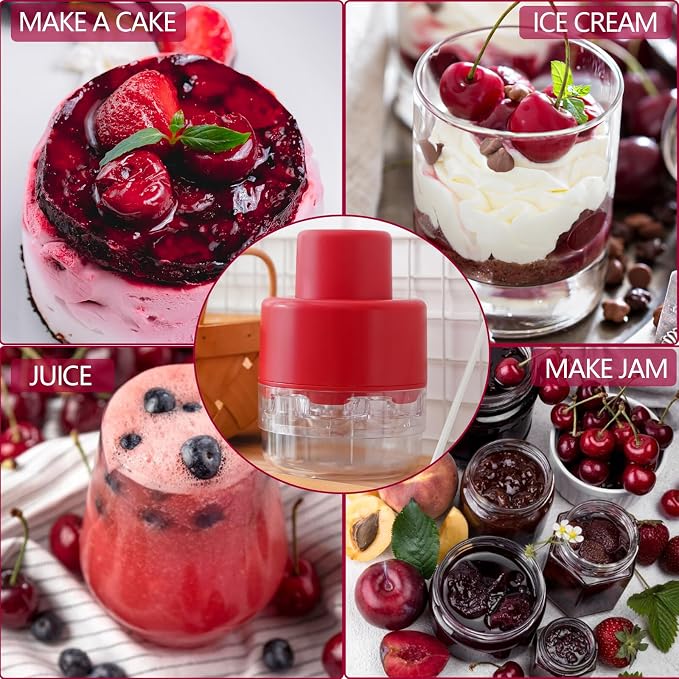 Cherry Pitter, Heavy-Duty 7-in-1 Olive and Cherry Pitters Corer Tool with Space-Saving Lock Design, Multi-Function Cherries Stoner Seed Remover Tool for Making Cherry Jam (Wine Red)