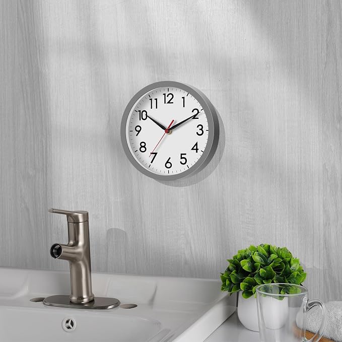 AKCISOT Wall Clock 8 Inch Silent Non-Ticking Modern Clocks Battery Operated - Analog Small Classic for Office, Home, Bathroom, Kitchen, Bedroom, School(Gray)