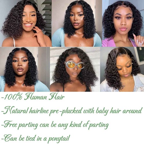 beauty youth 13x4 Water Wave Short Bob Lace Front Wigs Brazilian Virgin Human Hair Wet and Wavy Lace Front Wigs for Black Women Water Wave Transparent Lace Frontal Wig 150% Density Natural Color