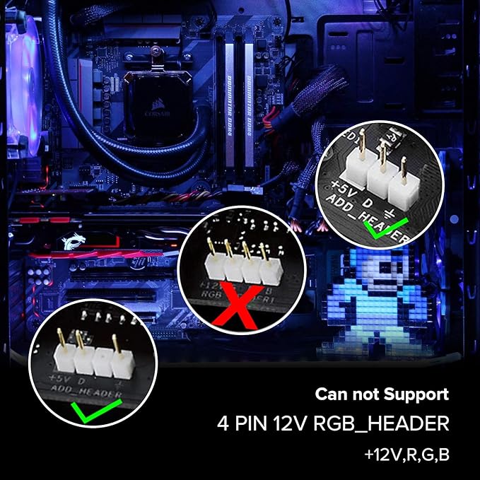 BTF-LIGHTING WS2812B IC PC Light Strip 2PCs 19in Individually Addressable for 5V 3Pin LED Headers for Asus Aura, Gigabyte RGB Fusion, MSI Mystic Light