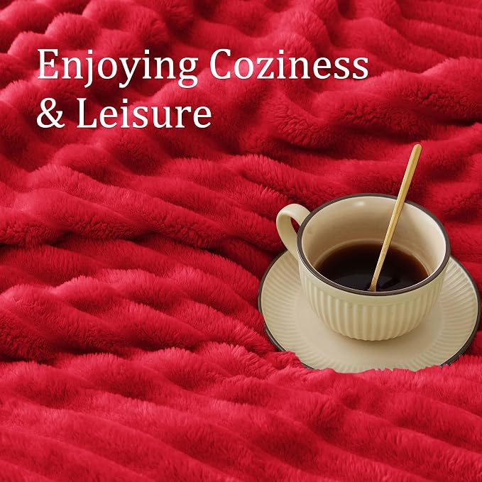BEDELITE King Size Blanket for Bed, 300GSM Soft & Warm Fleece Blanket, Decorative and Giftable Striped Red Blankets for Women, Men, 108"x90"