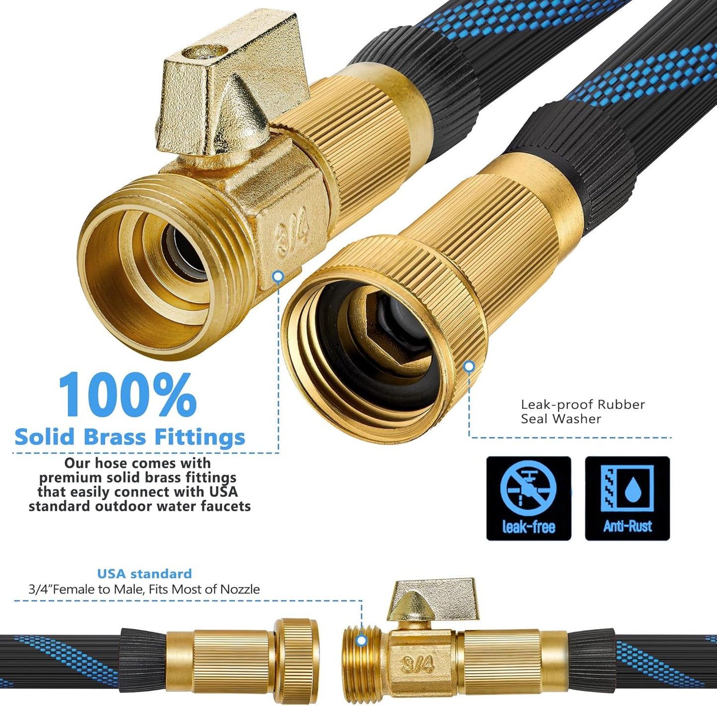 Garden Hose 100 ft -Heavy Duty Water Hoses - Flexible&Lightweight Car Washing Pipe with Strain Reliefs,Kink-free Rubber Hoses with Spray for Gardening Yards