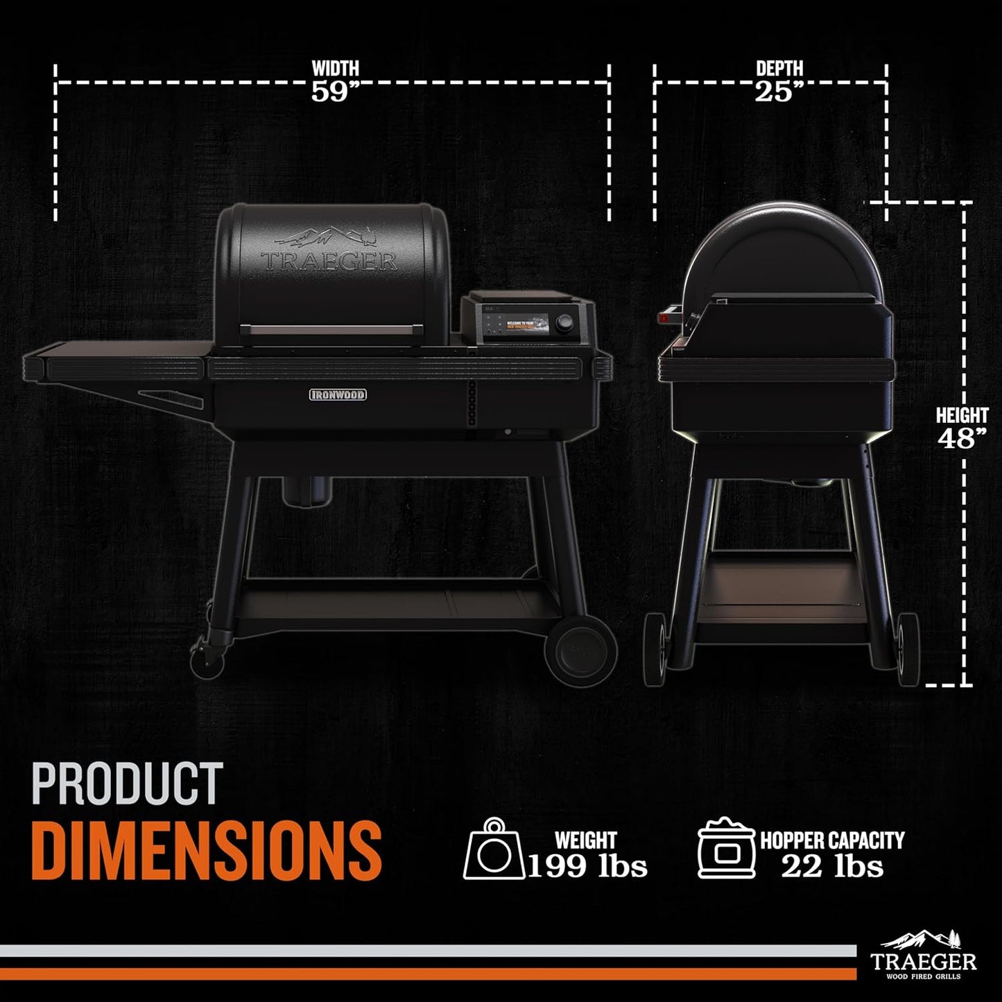 Traeger Ironwood Pellet Smoker Grill, Electric Wood Pellet Grill with WiFIRE App Control, 165F - 500F Degree Temperature Control Super Smoke Mode, 6-in-1 BBQ Smoker Grilling Combo, TFB61RLG