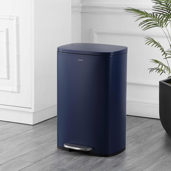 happimess HPM1006J Connor Rectangular 13-Gallon Trash Can with Soft-Close Lid and Free Mini Trash Can, Fingerprint Resistant, Modern, Minimalistic for Home, Kitchen, Office, Bathroom, Denim Blue