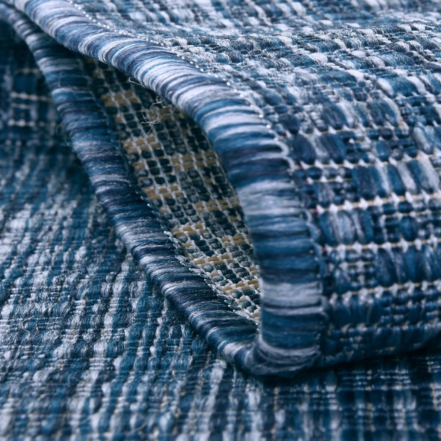 Unique Loom Collection Casual Transitional Solid Heathered Indoor/Outdoor Flatweave Area Rug (5' 1" Round, Blue/Navy Blue)