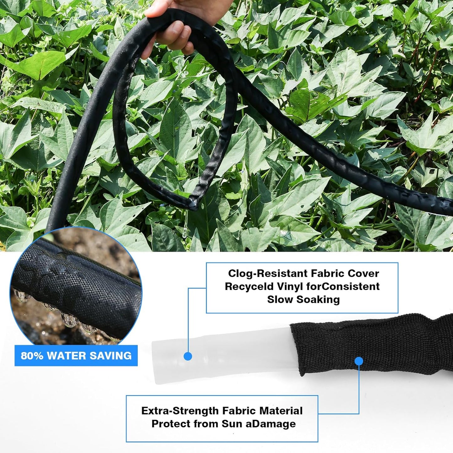 Flat Soaker Hose 50FT x 4 PACK,Drip Hose for Garden Beds Linkable Irrigation System Lightweight and Easy Watering for Tree Plant and Save 80% Water for You (200FT)