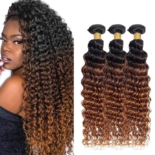 Condescension Brazilian Omber T1B/4/30 Human Hair Bundles 14 16 18 Inch Deep Wave 3 Bundles Human Hair 100% Unprocessed Remy Virgin Weave Hair for Women