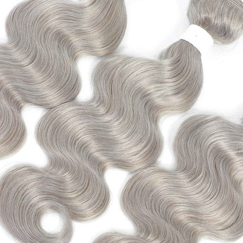 Giginger Bundles Human Sliver GREY 22 24 26 inch Body Wave Human Hair Bundles Unprocessed Quick Weave Soft Sewn In Hair Extensions for Black Women
