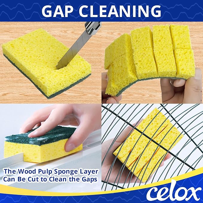 CELOX Sponges Kitchen, Cleaning Sponge for Dish, Yellow, 12 Pack