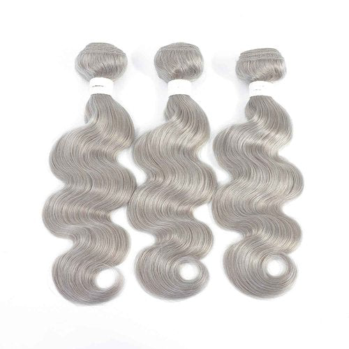 Giginger Bundles Human Sliver GREY 24 26 28 inch Body Wave Human Hair Bundles Unprocessed Quick Weave Soft Sewn In Hair Extensions for Black Women