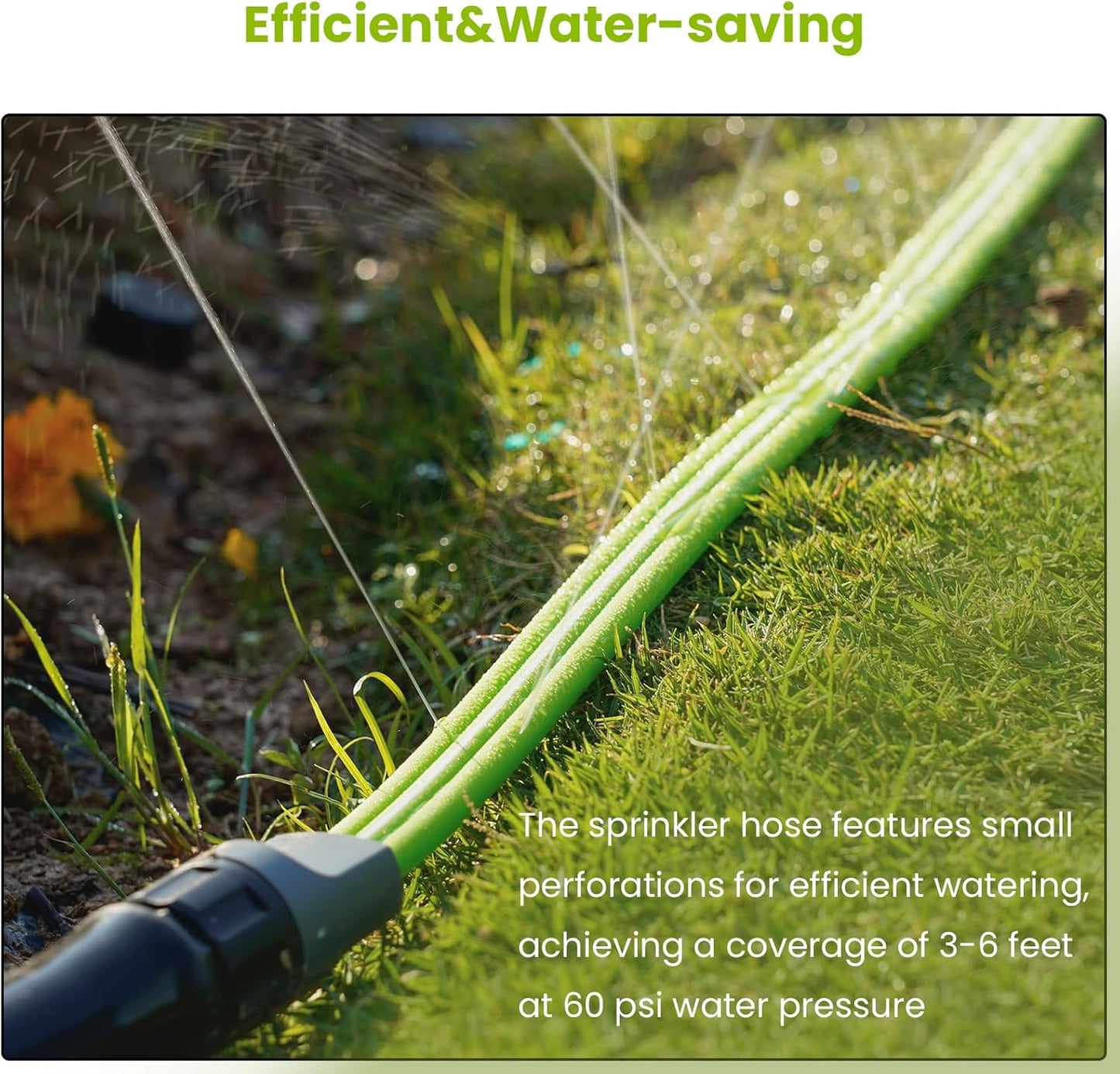 Sprinkler Soaker Hose 50FT with Holes, Garden Watering Hose with Stakes, Drip Hose Sprinkler, Efficient Saving Water for Lawn Garden and Yard, Leakproof