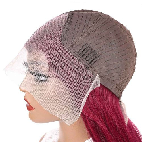 LUOSIWLD 99j Lace Front Wigs Human Hair Glueless Transparent Wigs for Women Burgundy Straight 150% Density 13×4 HD 24 inch
