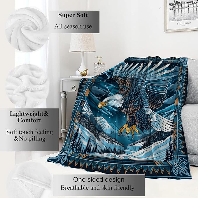Blue Eagle Blanket,Mountain Nature Southwestern Throw Blankets,Gifts for Kids Adults & Wildlife Loves,Lightweight Soft Fleece,for Sofa Couch Bed Room Travel,Birthday Decor,40x50in