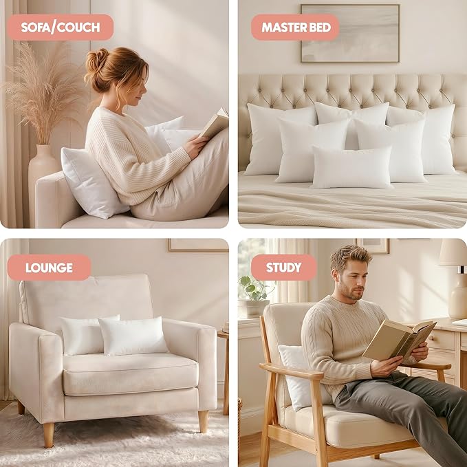 Utopia Bedding 20x26 Pillow Inserts, Set of 2, White – Indoor Decorative Throw Pillows for Bed, Sofa & Couch – Soft, Supportive & Fluffy Cushion Inserts