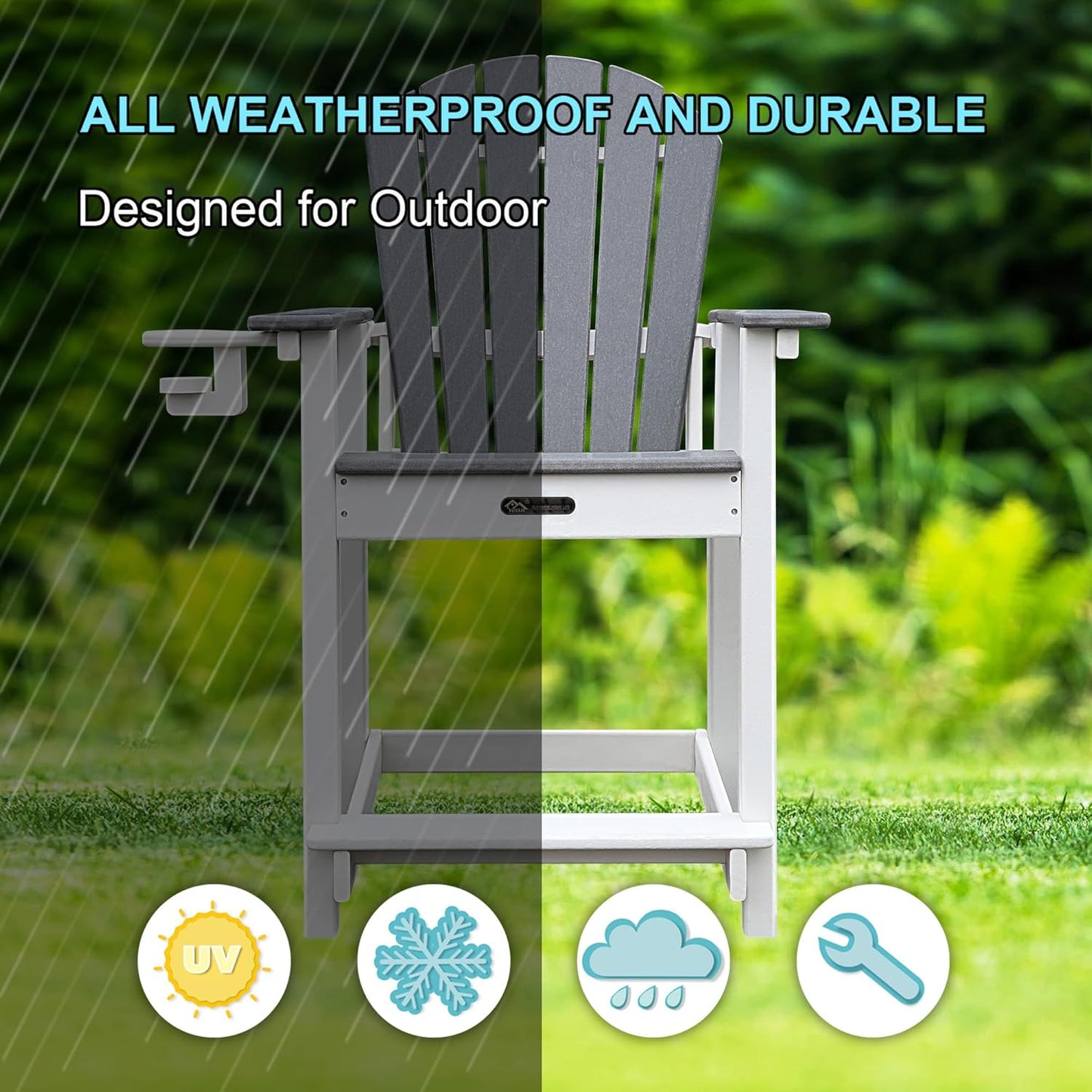 Patio Bar Tables, Outdoor Bar Table, Tall Adirondack Chairs Patio Bar Tables Set (Gray, 1 PCS Chair)