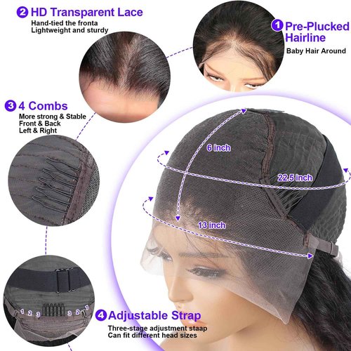 LONREAW Body Wave Lace Front Wigs Human Hair 200 Density 13x6 HD Lace Frontal Wigs Human Hair Pre Plucked Natural Color 22 Inch
