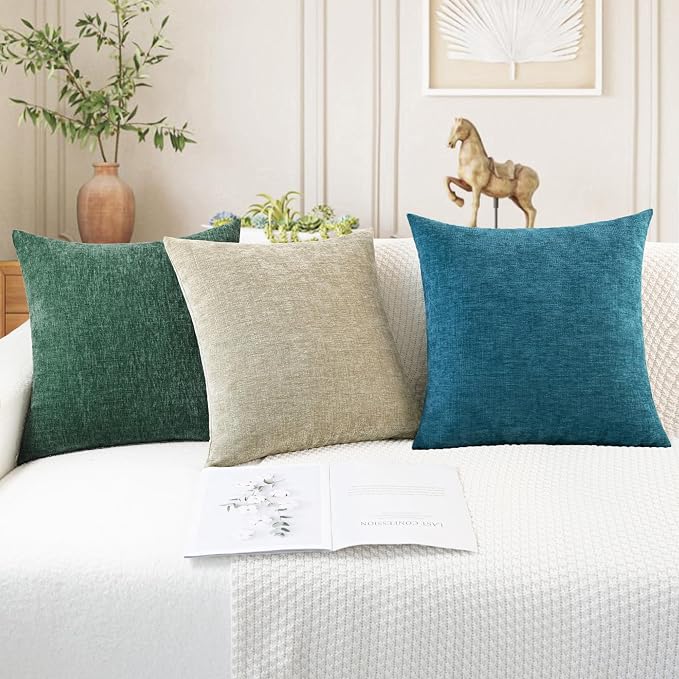 CaliTime Throw Pillow Covers Decorative 12 X 20 Inches Pack of 2 Cozy Chenille Cushion Case for Couch Sofa Bed Living Room Home Light Taupe