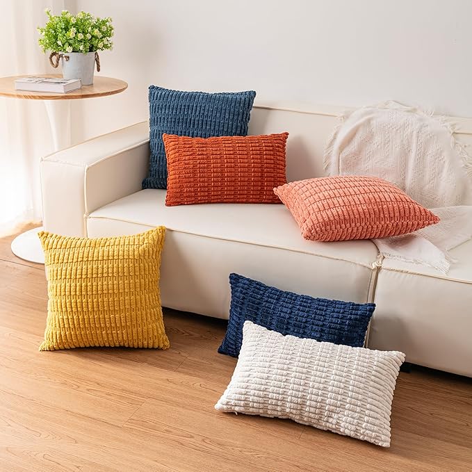 Aegero Pack of 2 Corduroy Decorative Throw Pillow Covers 12x20 InchSoft Boho Striped Pillow Covers Modern Farmhouse Home Decor for Sofa Living Room Couch Bed（Teal）