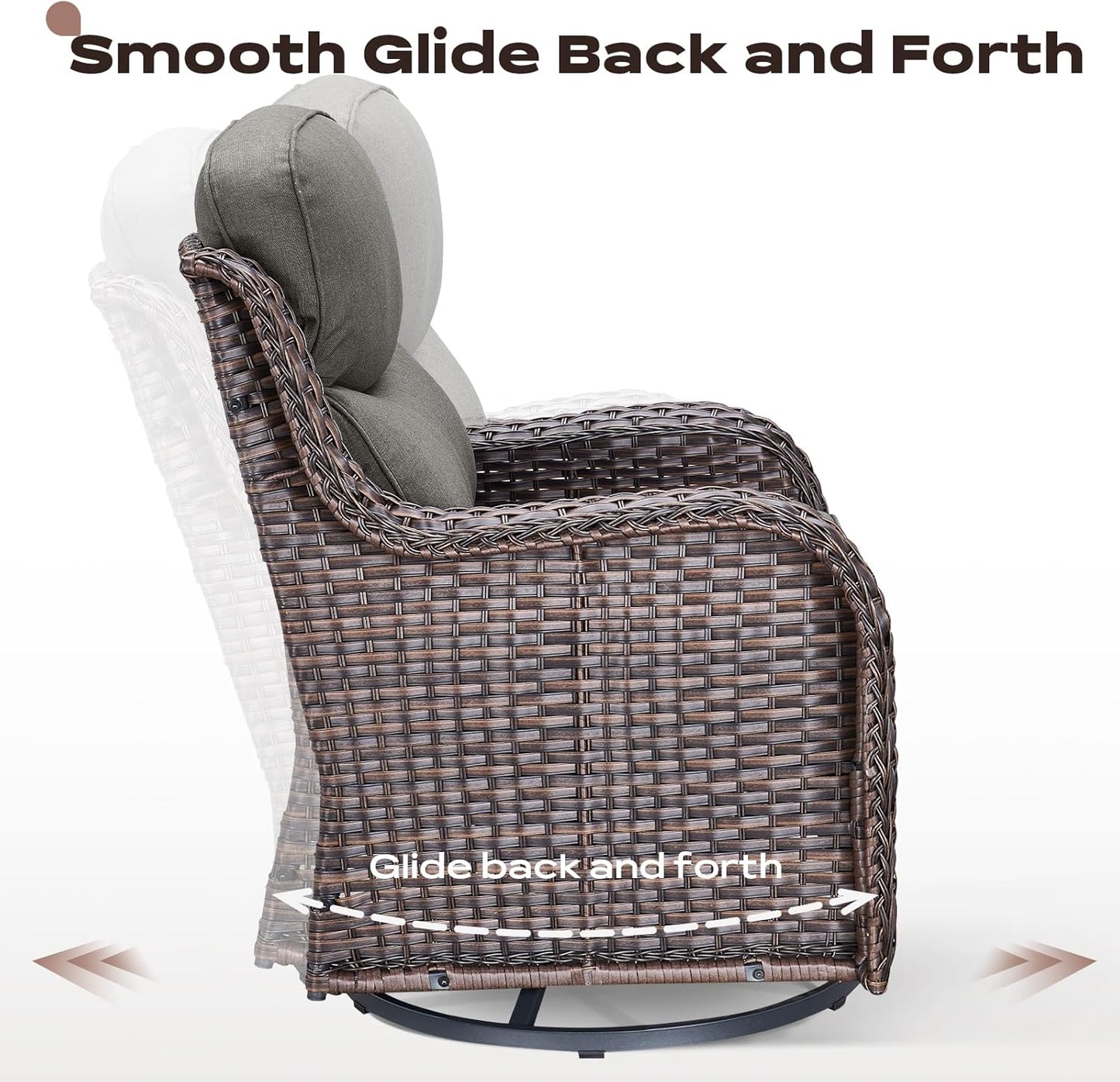 Outdoor Patio Swivel Rocker Chairs Set of 2, Waterproof Wicker, High Back, Deep Seating, Wide Armrest, Upgraded 6 inch Thick Cushions, Ideal for Deck Porch Backyard, Brown/Grey