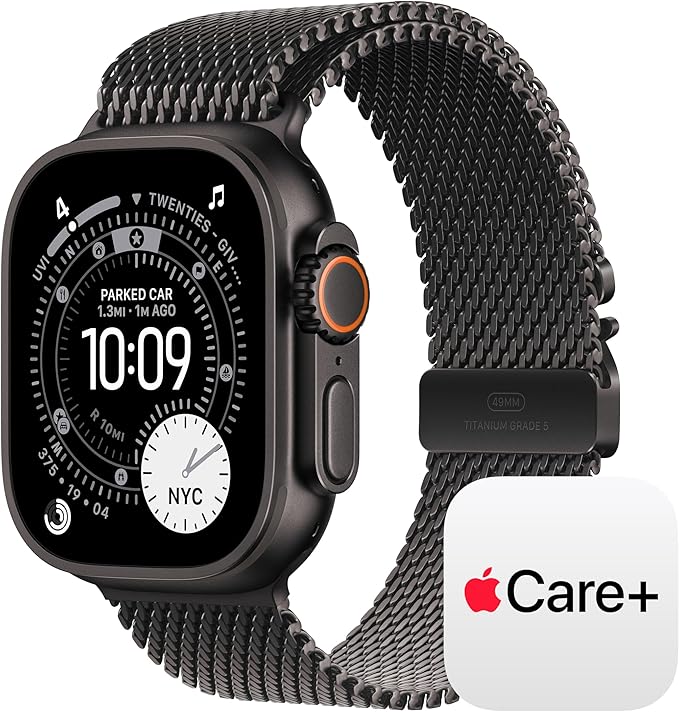 Apple Watch Ultra 3 [GPS + Cellular 49mm] Running & Multisport Smartwatch w/ Rugged Titanium Case w/ Black Titanium Milanese Loop - M w/ AppleCare+ (2 years)