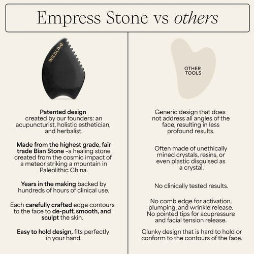 WILDLING Empress Stone Gua Sha Facial Stone I Facial Massage Stone to Lift, Plump, Tone + Sculpt I Patented Design Crafted with 100% Authentic Bian Stone