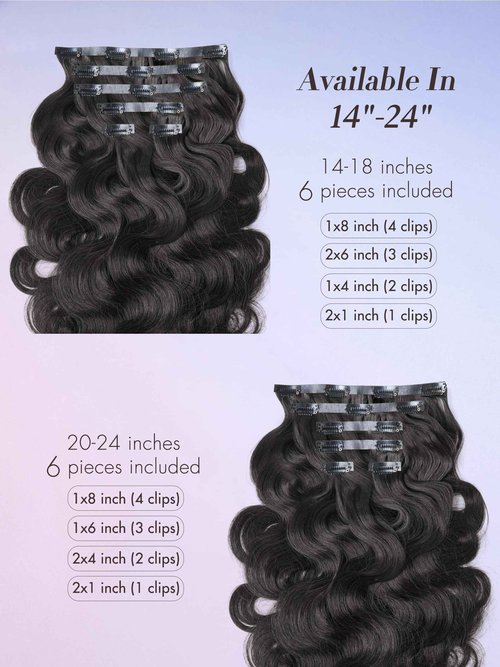 LUVME Invisible Clip in Hair Extensions Body Wave Real Human Hair, Remy Human Hair Extensions Clip ins for Women, Natural Human Hair, 14 inch 110g 6Pcs, Natural Black