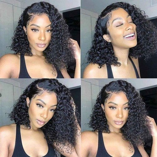 Water Wave 13x4 Hd Lace Front Wigs Human Hair Pre Plucked 200% Density Deep Curly Short Bob Wig Human Hair Deep Wave Lace Frontal Wigs for Black Women Glueless Wig 16INCH Natural Black