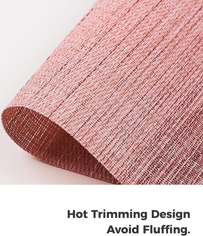 Leetaltree Gradient Pink Woven Placemats Set of 24 - Heat Resistant Non-Slip Place mats for Dining Table, Washable Durable PVC Vinyl Woven Table Mats(Gradient Pink, 24)
