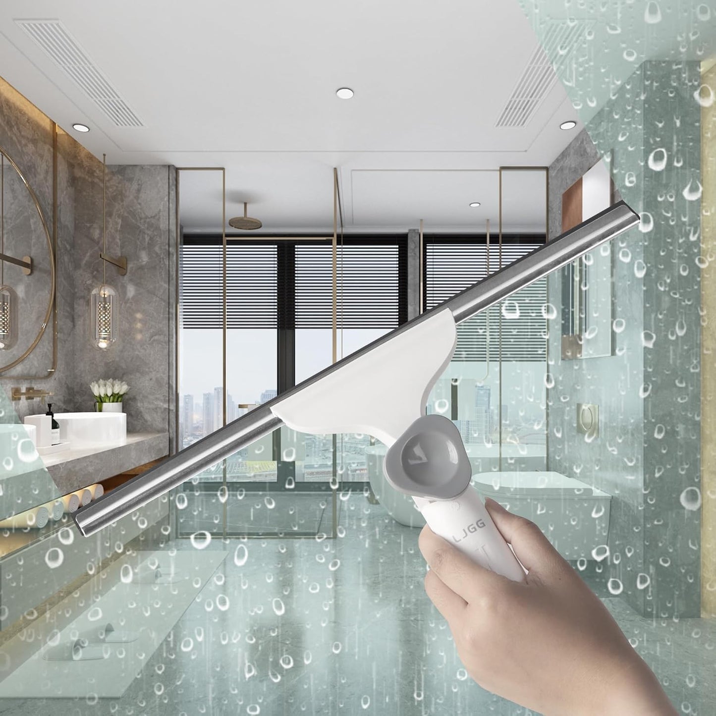 Window Cleaning Squeegee kit, 13.78" Squeegee and 13.78" Microfiber Scrubber with Aluminum Alloy Pole, 54" Telescopic Window Cleaning Tool for Glass Door, Shower Glass Door, Car Windshield-2 Pads