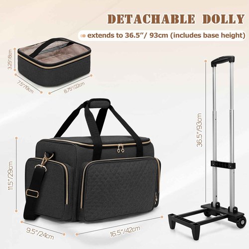 LUXJA Rolling Makeup Case with 3 Removable Pouches and 1 Makeup Brush Bag, Large Makeup Bag Cosmetic Bag with Detachable Dolly (Patented), Black