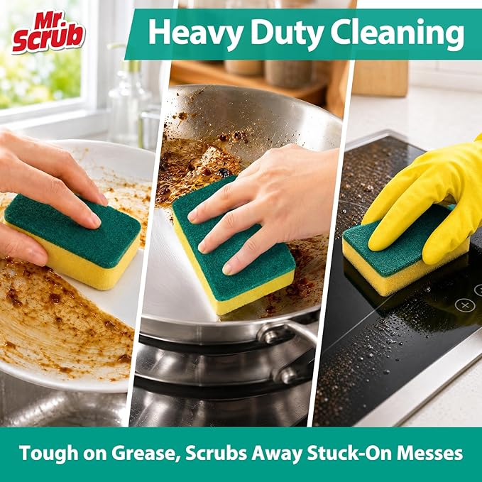 Mr. Scrub Sponges Kitchen Scrub Dish Sponge Scouring Pad, 36 Pack Cleaning Brush Scrubber Supplies for Soap, Dishwashing Dinnerware Sets Pan Pot Towels Cloth Rags Holder Glass Dishwasher Sink Bathroom