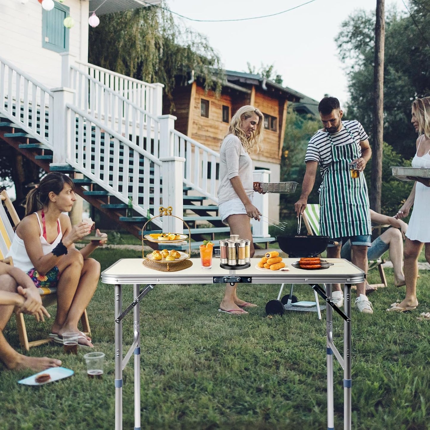 VINGLI 3FT Small Camping Folding Table Adjustable Height Aluminum Folding Table for Picnic Party BBQ, Plastic RV Suitcase Table Portable Lightweight Fold Up Utility Outdoor Tables
