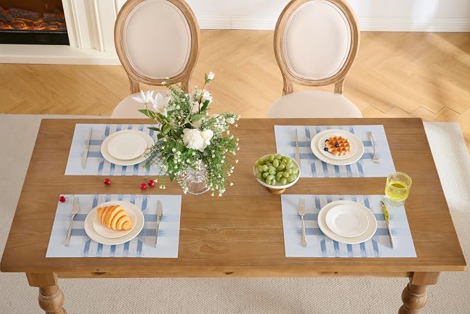 Leetaltree Geometric Print Blue Placemats Set of 6 - Heat Resistant Non-Slip Place mats for Dining Table, Washable Durable PVC Vinyl Woven Table Mats (Geometric Blue, 6)