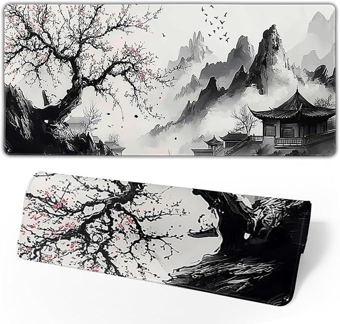 Japanese Mouse Pad XXL 35.4x15.7 Inch Japanese Cherry Blossom Gaming Mouse Pad Non-Slip Rubber Base with Stitched Edges Japanese Anime Desk Mat Extended Large Mousepad for Home Office Gaming Work