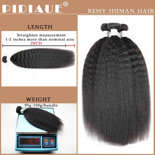 PIDIAUE Kinky Straight Bundles Human Hair Weave Yaki Straight Bundles 12 14 16 inch Remy Hair 12a 100% Unprocessed Brazilian Virgin Hair Natural Color