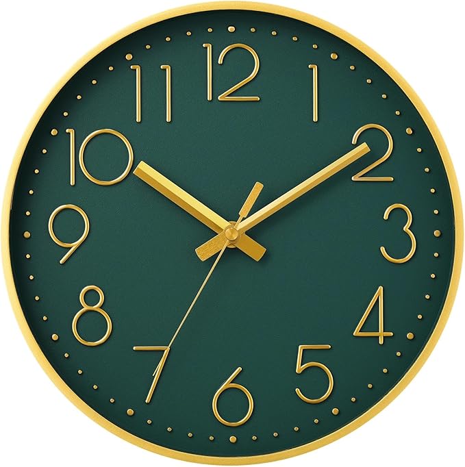 DAXSMY Wall Clock - 8 Inch Silent Non-Ticking Modern 3D Wall Clocks Battery Operated - Decorative Clock for Kitchen, Home Office, Bathroom, Bedroom(Dark Green