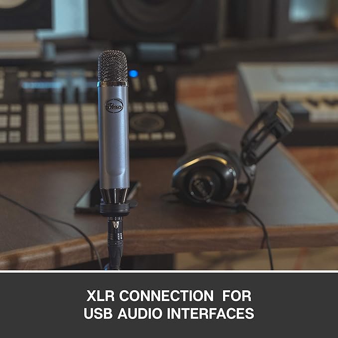 Blue Ember XLR Condenser Mic for Recording and Streaming, Custom Cardioid Capsule and Mic Stand Mount, Gray