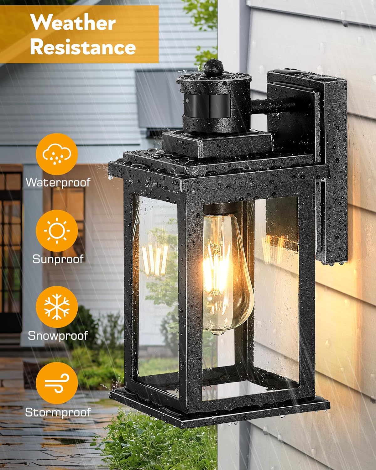 VIANIS Motion Sensor Outdoor Light, 2 Packs Exterior Lights for House, Black Waterproof Dusk to Dawn Outside Porch Lights Lantern for Garage Patio Doorway,Distance Adjustable(Hardwired, not Solar)