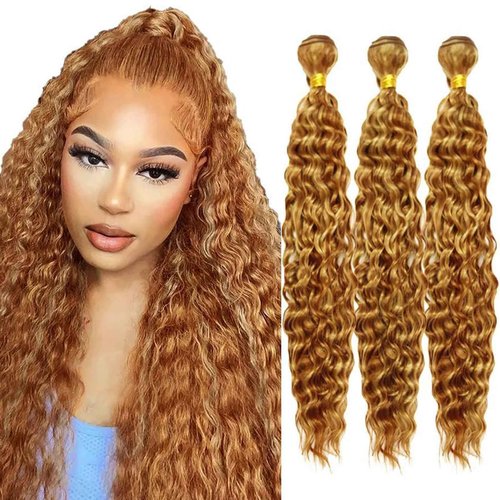 Fabimiya Human Hair Bundles 22 24 26 Inch Light Brown P27/30 Deep Wave Bundles Human Hair 100% Unprocessed Soft Sewn In Hair with Double Weft for Black Women
