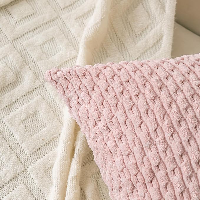 Set of 4 Light Pink Decorative Throw Pillow Covers 26x26 Inch Corduroy Pillow Covers for Bed Couch Sofa Living Room Soft Square Cushion Cases