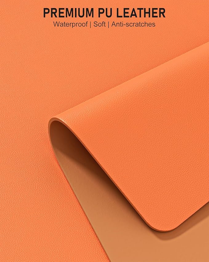 Desk Pad, 30" x 14" PU Leather Non-Slip Desk Mat Large Mouse Pad for Desktop, Waterproof Laptop Computer Writing Mat for Office, Home, Work, Gaming, Orange