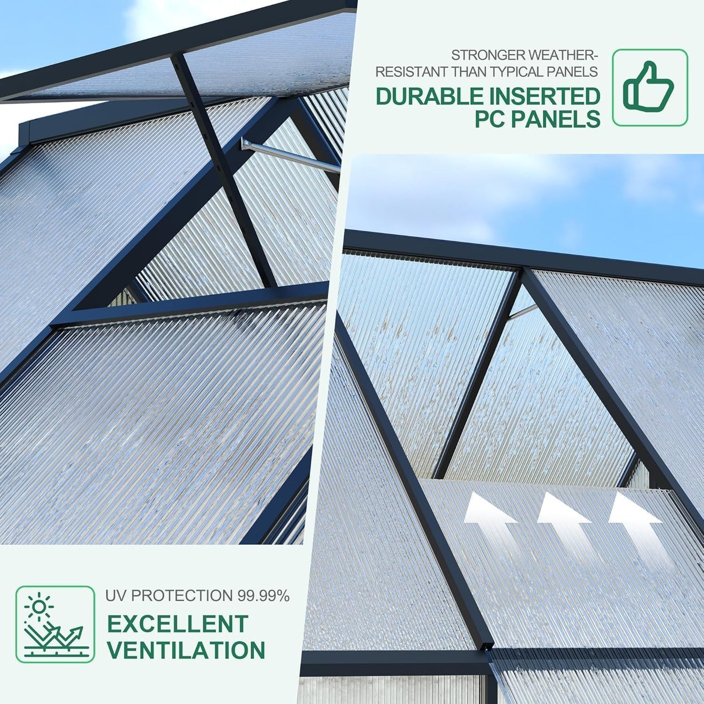 Greenhouse 6x9 FT Aluminum-Framed Heavy Duty Polycarbonate with Quick Setup Structure and Roof Vent Large Enhanced Outdoors Green House Kit